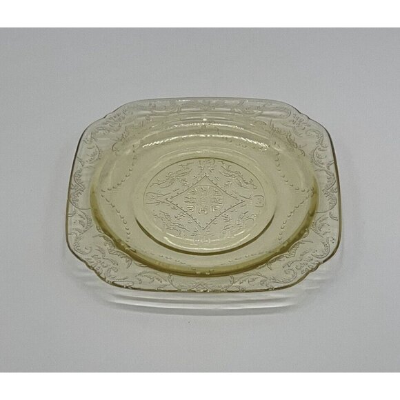 Vintage Amber Federal Glass Madrid Square 6” Footed Bread/Dessert Plate - Picture 5 of 5
